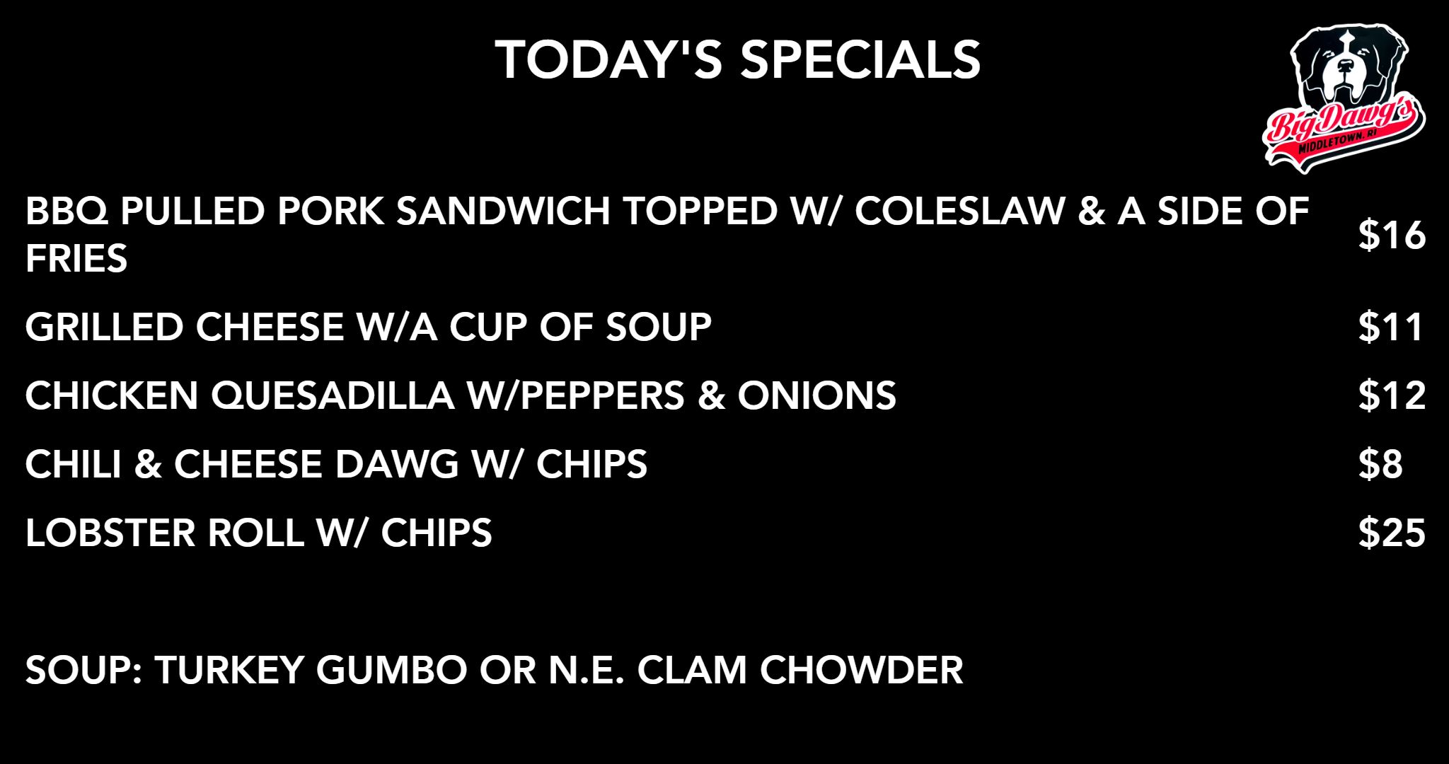 Scotty's Big Dawgs Pub - Middletown Specials Board